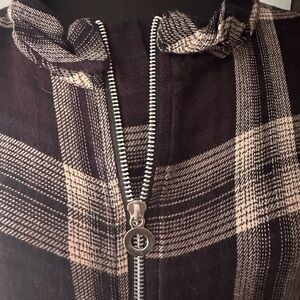 B.young plaid zip pullover blouse Sz 44